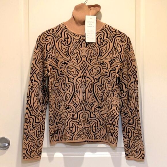 NWT Biline for Canada S Silk and Cotton Blend Tan and Black Knit Sweater - Picture 1 of 6